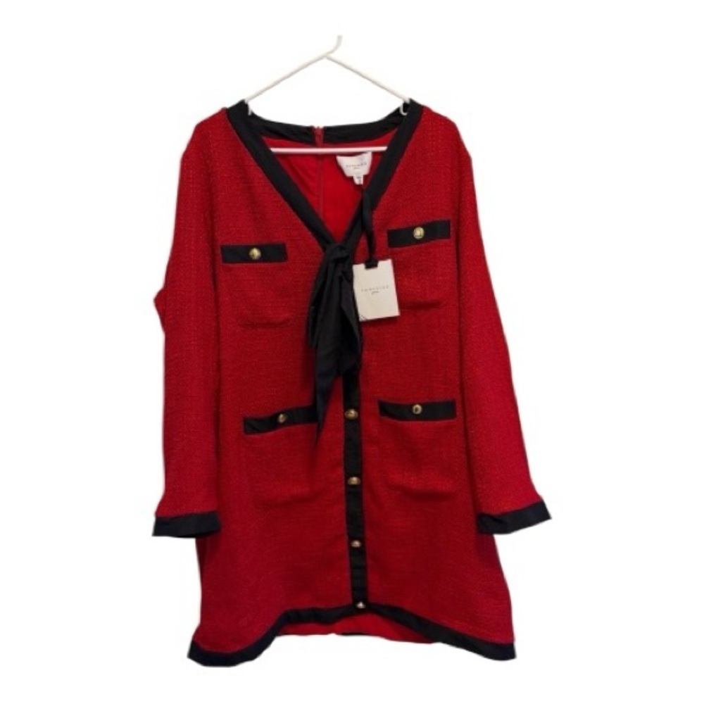 Pomander Place Red Tweed Bow Mini Dress 3X | NWT Contrast Trim - Picture 7 of 15